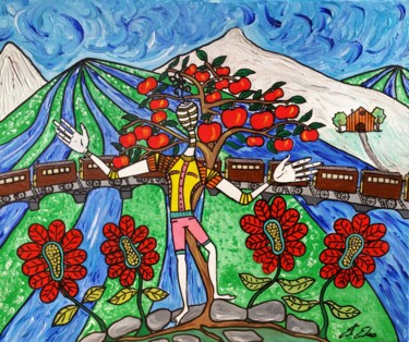 Pittura intitolato "l'albero delle mele" da Andrea Erdas, Opera d'arte originale, Acrilico Montato su Telaio per barella in…