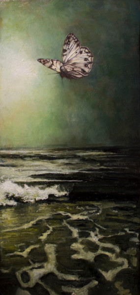 Pittura intitolato "IL MARE E LA FARFAL…" da Andrea Esposito, Opera d'arte originale, Olio