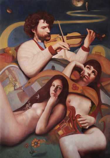 Pittura intitolato "IL VIOLINISTA E ALT…" da Andrea Esposito, Opera d'arte originale