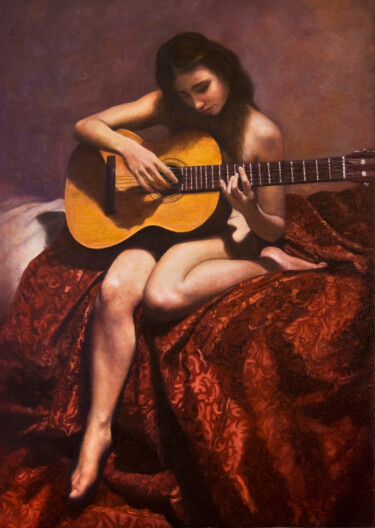 Painting titled "AMORINA ALLA CHITAR…" by Andrea Esposito, Original Artwork