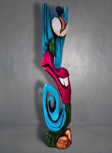 Sculptuur getiteld "BERNHARD DER BLAUE" door Andrea Halm, Origineel Kunstwerk, Hout