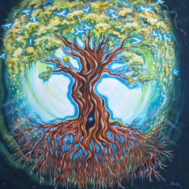 Malerei mit dem Titel "Friedensbaum" von Andrea Kux, Original-Kunstwerk, Acryl Auf Keilrahmen aus Holz montiert