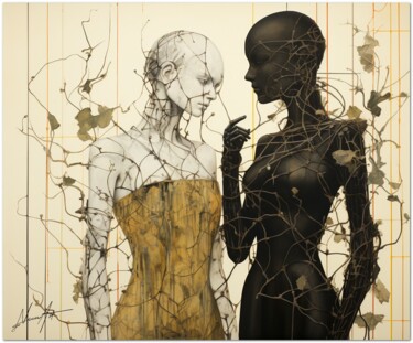 Digital Arts titled "Amore E Rovi" by Andrea La Martina (NEXA ART), Original Artwork, Digital Collage Mounted on Wood Stretc…