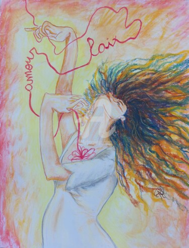Pintura titulada "Le fil de l'amour" por Andrea Luna (Lunarte), Obra de arte original, Pastel