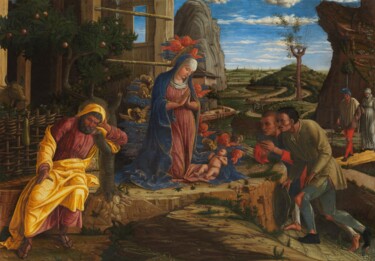 Malarstwo zatytułowany „Adoration des berge…” autorstwa Andrea Mantegna, Oryginalna praca, Tempera