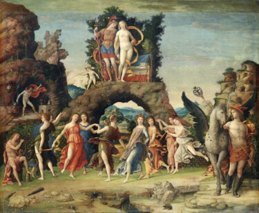 Malerei mit dem Titel "La Parnasse" von Andrea Mantegna, Original-Kunstwerk, Tempera