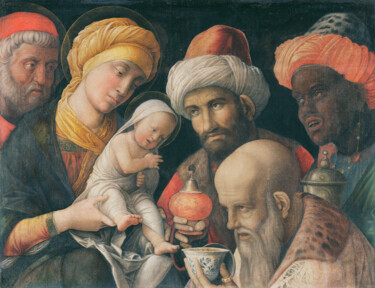 Malarstwo zatytułowany „L'adoration des Mag…” autorstwa Andrea Mantegna, Oryginalna praca, Tempera