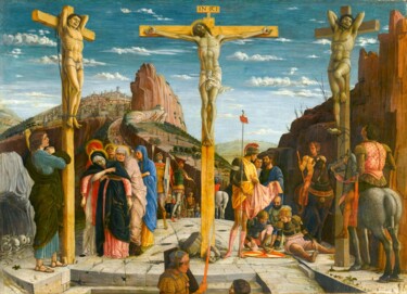 Malarstwo zatytułowany „Crucifixion” autorstwa Andrea Mantegna, Oryginalna praca, Tempera