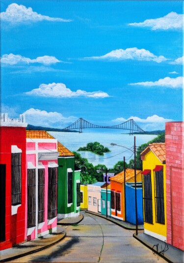 Painting titled "“Colonial city”" by Andrea Moreno, Original Artwork, Acrylic Mounted on Wood Stretcher frame