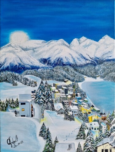 Schilderij getiteld "“Warm winter”" door Andrea Moreno, Origineel Kunstwerk, Acryl Gemonteerd op Frame voor houten brancard