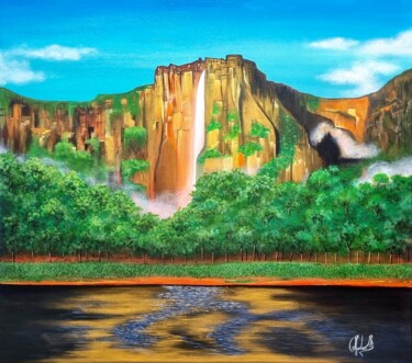 Painting titled "“Salto Ángel”" by Andrea Moreno, Original Artwork, Acrylic Mounted on Wood Stretcher frame