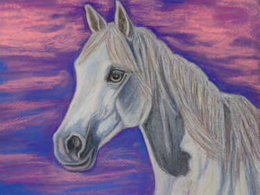 Pintura intitulada "White horse" por Andrea Napolitano, Obras de arte originais, Pastel