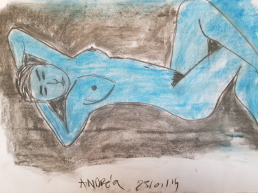 Drawing titled "Nu bleu" by Andréa Pardineille, Original Artwork, Pastel