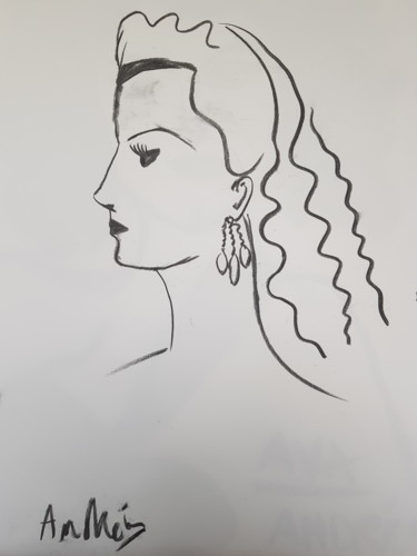 Drawing titled "Femme de profil" by Andréa Pardineille, Original Artwork, Silverpoint