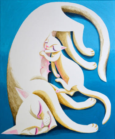 Peinture intitulée "Katzenmutter" par Andrea Riegler, Œuvre d'art originale, Acrylique
