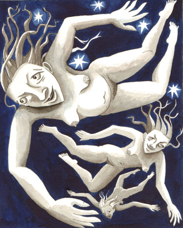 图画 标题为“The flying Women” 由Andrea Riegler, 原创艺术品, 墨
