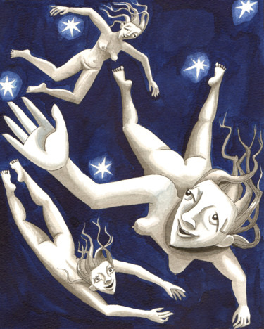 图画 标题为“Die fliegenden Frau…” 由Andrea Riegler, 原创艺术品, 墨