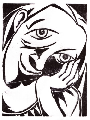 Printmaking titled "The Opened Eye" by Andrea Riegler, Original Artwork, Xylography