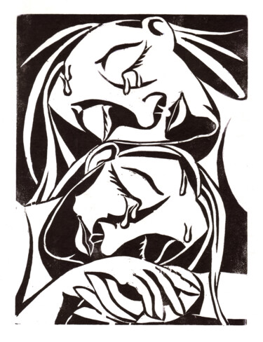 Incisioni, stampe intitolato "Weiblicher Trost" da Andrea Riegler, Opera d'arte originale, Xilografia