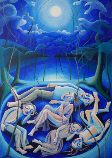 Malerei mit dem Titel "Nachtszene Ultramar…" von Andrea Riegler, Original-Kunstwerk, Acryl