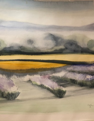 Painting titled "Lavender fields" by Andrea Sargeant, Original Artwork, Watercolor