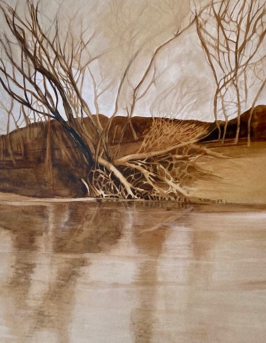 Malarstwo zatytułowany „Enchanted lake” autorstwa Andrea Sargeant, Oryginalna praca, Akwarela Zamontowany na Panel drewniany
