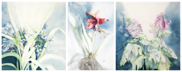 Painting titled "Trittico Botanica" by Andrea Sargeant, Original Artwork, Watercolor Mounted on Cardboard