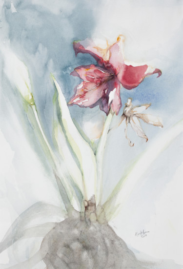 Painting titled "Solo Dreamflower" by Andrea Sargeant, Original Artwork, Watercolor Mounted on Cardboard