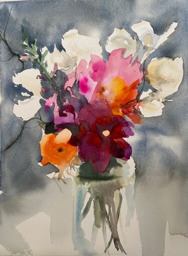 Painting titled "Bouquet luminoso" by Andrea Sargeant, Original Artwork, Watercolor Mounted on Cardboard