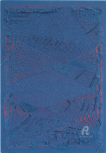 Sztuka tkaniny zatytułowany „Mare Infuocato” autorstwa Andrea Simone Peruzzo, Oryginalna praca, Tkanina Zamontowany na Drewn…