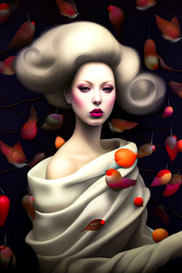 Digitale Kunst mit dem Titel "White Lady" von Andrea Tscherbner, Original-Kunstwerk, KI-generiertes Bild