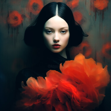 Digital Arts titled "Red Flower Beauty" by Andrea Tscherbner, Original Artwork, AI generated image