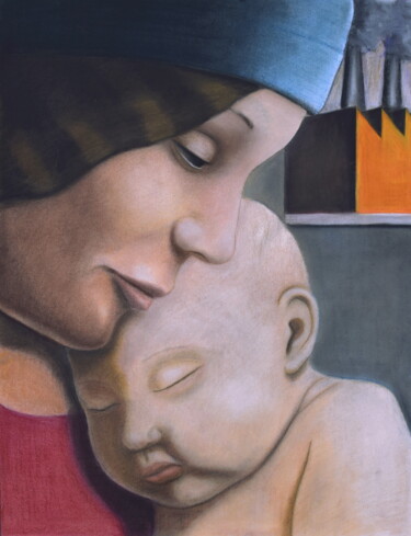 Painting titled "ITALIC MADONNA" by Andrea Vandoni, Original Artwork, Pastel Mounted on Other rigid panel
