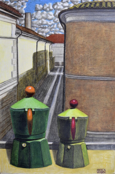 Malerei mit dem Titel "AT THE WINDOW" von Andrea Vandoni, Original-Kunstwerk, Öl Auf Karton montiert