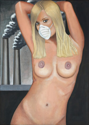 Painting titled "NUDE FUTURE" by Andrea Vandoni, Original Artwork, Oil Mounted on Wood Stretcher frame