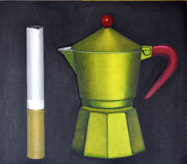 Painting titled "COFFEE AND CIGARETT…" by Andrea Vandoni, Original Artwork, Acrylic Mounted on Wood Stretcher frame