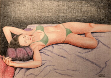 Malerei mit dem Titel "SUMMER SLEEP" von Andrea Vandoni, Original-Kunstwerk, Conté-Buntstifte