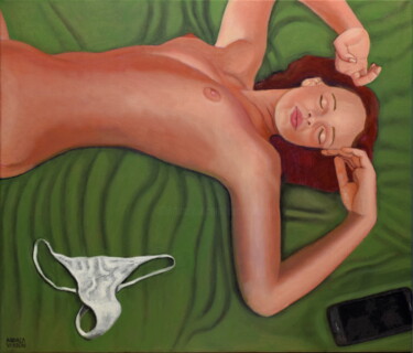 Painting titled "THE SLEEPER WITH HE…" by Andrea Vandoni, Original Artwork, Oil Mounted on Wood Stretcher frame