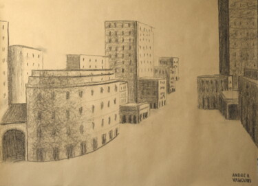 Drawing titled "STUDIO SULLA CITTà…" by Andrea Vandoni, Original Artwork, Charcoal Mounted on Other rigid panel