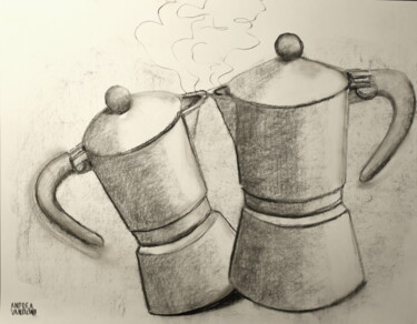 Desenho intitulada "STUDIO SULLE CAFFET…" por Andrea Vandoni, Obras de arte originais, Carvão Montado em Outro painel rígido