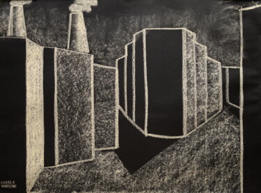 Drawing titled "STUDIO SULLA CITTà" by Andrea Vandoni, Original Artwork, Pastel Mounted on Other rigid panel