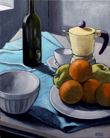 Painting titled "Italic Still Life" by Andrea Vandoni, Original Artwork, Oil Mounted on Wood Stretcher frame