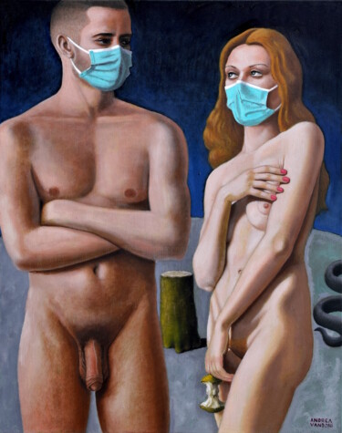Pintura intitulada "Adamo ed Eva" por Andrea Vandoni, Obras de arte originais, Óleo Montado em Armação em madeira