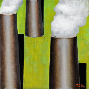 Painting titled "Fake Trees - 2" by Andrea Vandoni, Original Artwork, Oil Mounted on Wood Stretcher frame