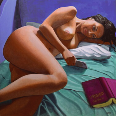 Painting titled "The Reading" by Andrea Vandoni, Original Artwork, Oil Mounted on Wood Stretcher frame