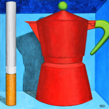 Malarstwo zatytułowany „Coffee and Cigarett…” autorstwa Andrea Vandoni, Oryginalna praca, Akryl Zamontowany na Drewniana ram…