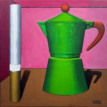 Painting titled "Coffee and Cigarett…" by Andrea Vandoni, Original Artwork, Acrylic Mounted on Wood Stretcher frame