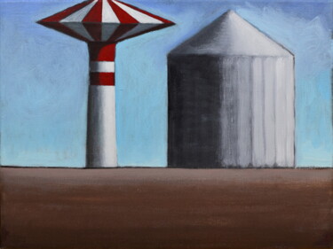 Painting titled "Containers - 2" by Andrea Vandoni, Original Artwork, Oil Mounted on Wood Stretcher frame
