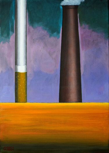 Картина под названием "Please, Don't Smoke…" - Andrea Vandoni, Подлинное произведение искусства, Масло Установлен на Деревян…