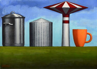 Painting titled "Containers - 3" by Andrea Vandoni, Original Artwork, Oil Mounted on Wood Stretcher frame